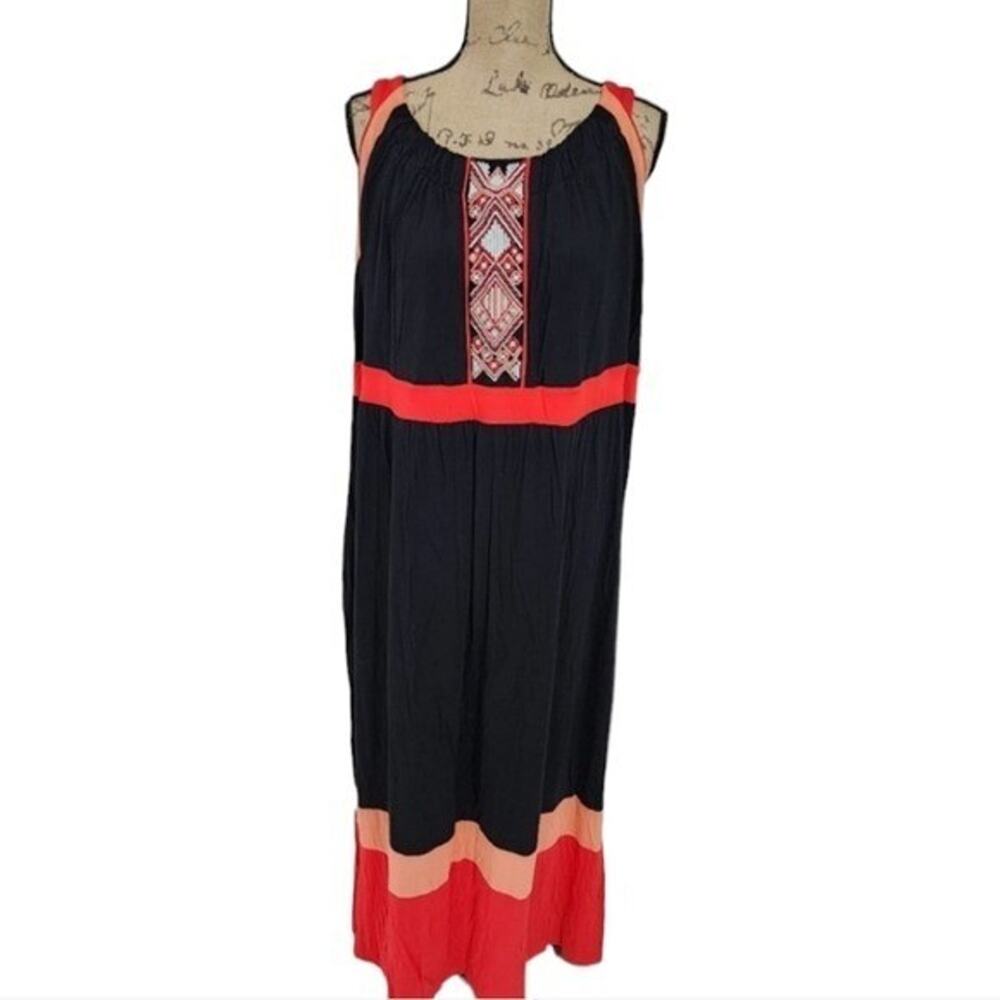 Catherines Black Red Colorblock Embroidered Maxi Dress Plus Size 1X 18/20W